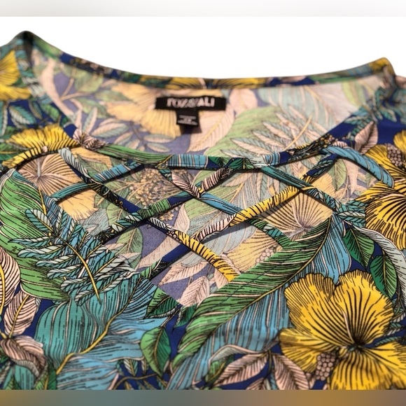 Roz & Ali Blue Green Sleeveless Tank Top Tropical Print - Picture 2 of 6